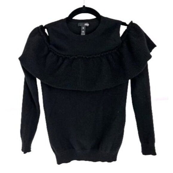 AQUA 100% Cashmere Sweater Black Off Te Shoulder Size XSmall - Picture 1 of 6